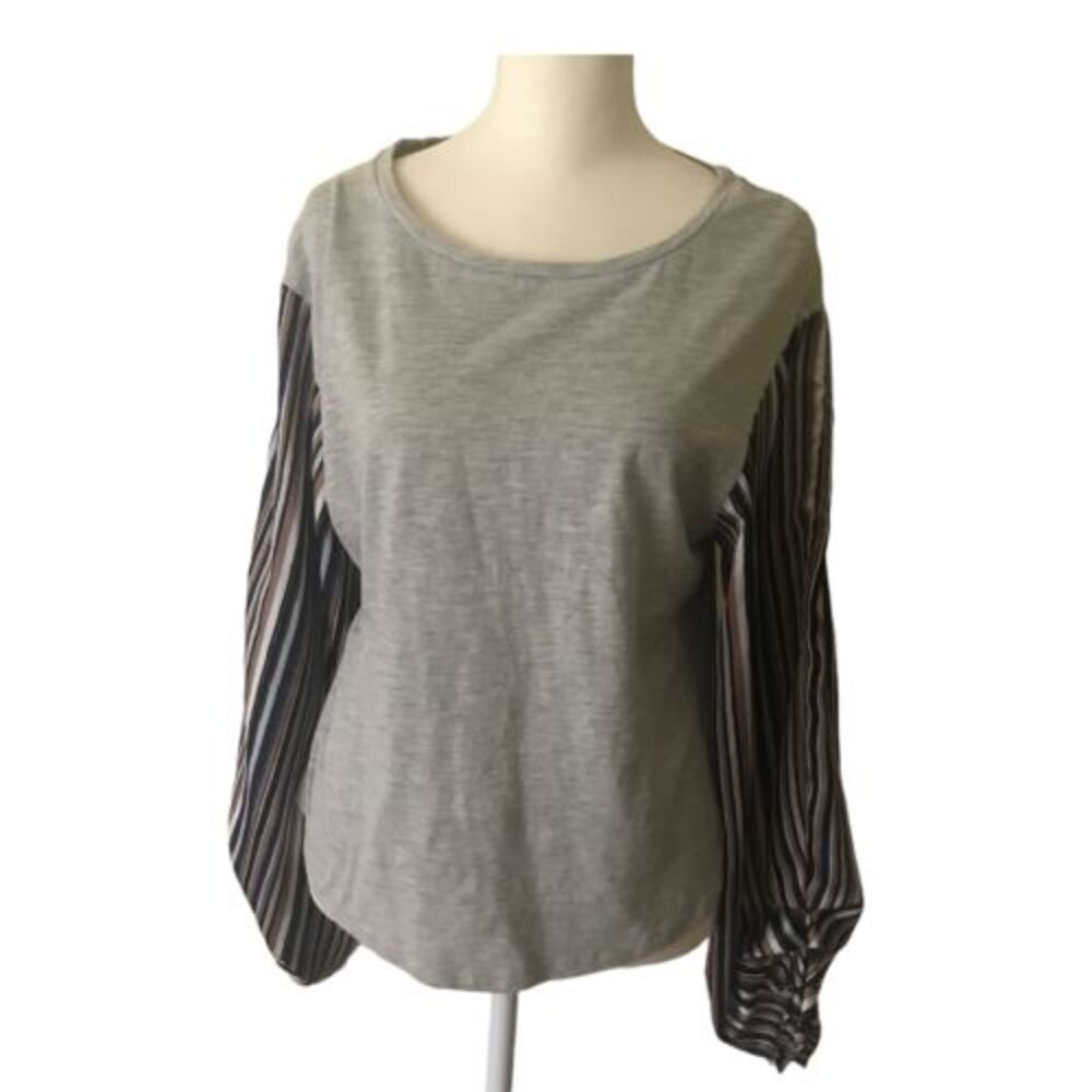 Umgee Shirt Womens Small Gray Balloon Striped Multicolored Long‎ Sleeves